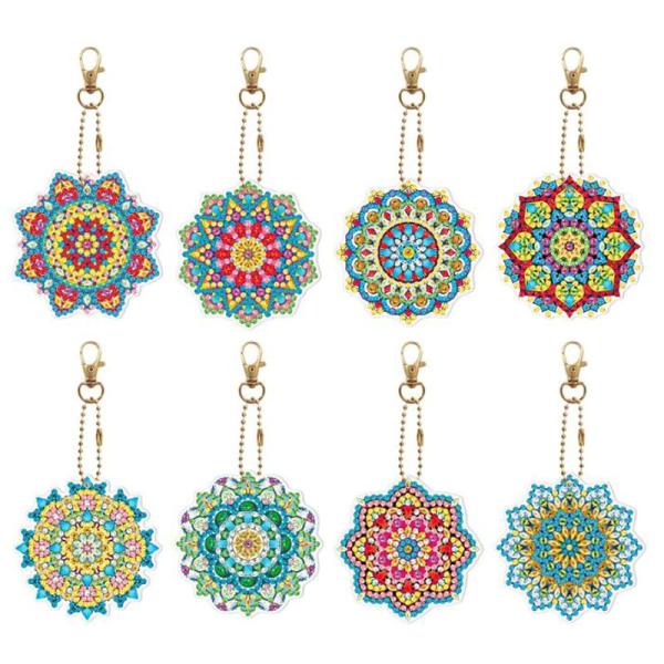 GOODCHI 曼荼羅 ダイヤモンドアート キーホルダー 両面全貼り付け ビーズアート 8点セット ...