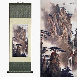 絹本 掛け軸 アジアン 壁飾り 滝 川 山水画 - 黄山の秋景色 山 中国画 掛け軸 絵画 巻物 東洋風 装飾品 99 x 30 cm (3｜savoia