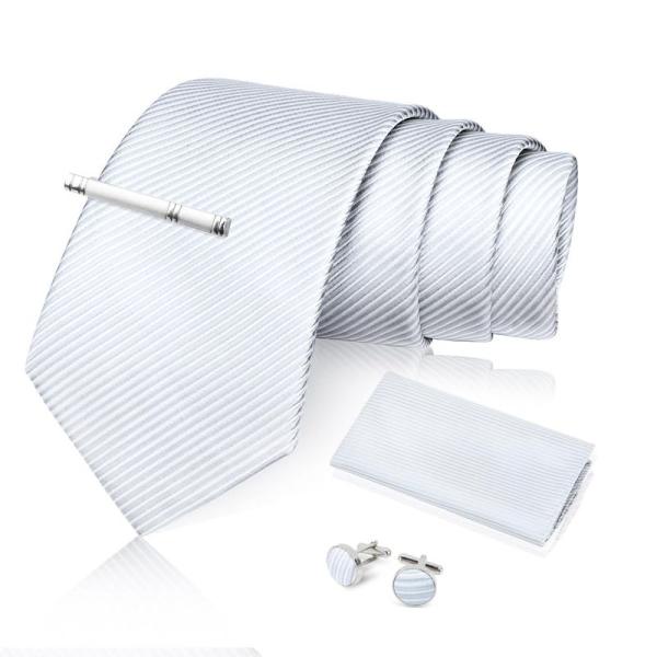 FACIACC 結婚式 ネクタイ メンズ シルク ネクタイ チーフ タイクリップ カフスボタン4点セ...
