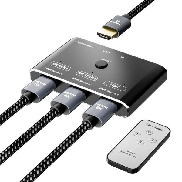 CABLEDECONN3ポートHDMI2.1 切替器 HDR 3In 1Out8Kスイッチャーリモー...