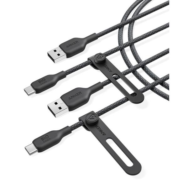 2本セットAnker USB-C &amp; USB-A ケーブル (高耐久ナイロン) 1.8m ブラック