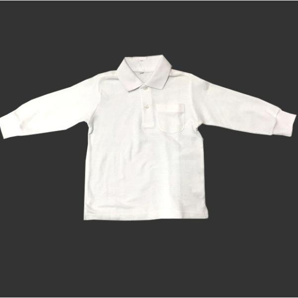 綿混長袖ポロシャツ(白) 幼稚園の制服やフォーマルな場面に