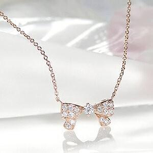 ダイヤモンド リボン ネックレス ダイヤ ペンダント 18k 18金 PG  