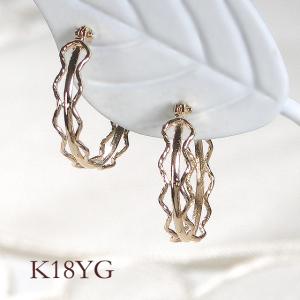 フープピアス ダイヤカット ピアス 地金 3連 18k 18金 YG ゴールド