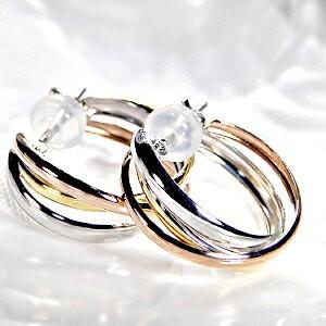 フープピアス ピアス トリプルカラー 18k 18金 YG PG 14k WG 3連 3色