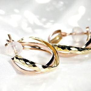 フープピアス ピアス コンビカラー 18k 18金 ゴールド YG PG 2色 2連