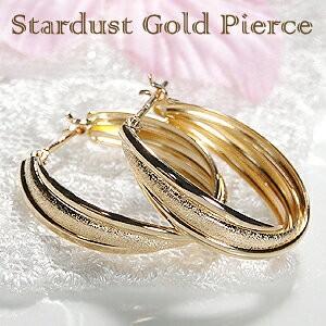 K18YG スターダスト 3連 地金 フープピアス 18金 ピアス 18k フープ