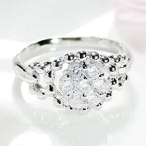 フラワーモチーフ pt900 0.35ct フラワー ダイヤモンド リング 0.35 