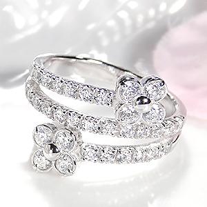 pt900 1.0ct フラワー ダイヤモンド リング ファッション ジュエリー アクセサリー レデ...