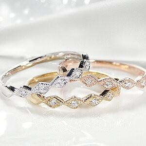 ダイヤモンド リング ミル打ち エタニティ 指輪 ひし形 スクエア 10k 10金 ゴールド アンテ...