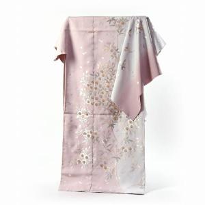 豪華手刺繍　訪問着　手縫いお仕立て付き　染め分け桜散らし　明灰地に薄桃色　裄７０ｃｍ位まで結婚式・披露宴・パーティ・入卒式・宮参り・七五三に送料込み