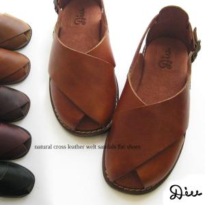 【Diu ディウ】 クロスレザー フラット サンダル　再入荷!! 送料無料 本革 革靴 87-113D1540