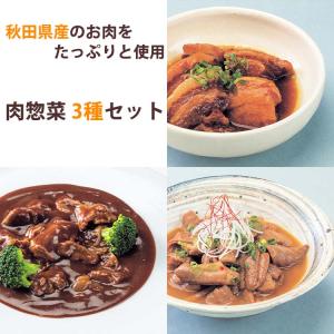 秋田県産 肉惣菜 3種セット（豚の角煮、ビーフシチュー、柔らか味噌煮込みホルモン） こまち食品 お惣菜セット （ポスト投函でのお届け・日時指定不可）｜sawayasouhonten