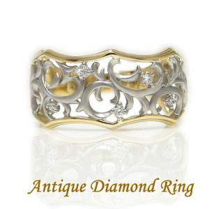 PT900プラチナ K18イエローゴールド ピンクゴールド リング 指輪 人差し指 中指 幅広 太め コンビ 2色 ダイヤリング 透かし マット仕上げ 結婚指輪 天然石