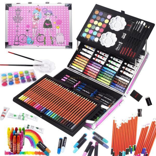 豪華お絵かきセット  SFSUMART 145点 色鉛筆 水彩ペン クレヨン アートき用品キットとポ...