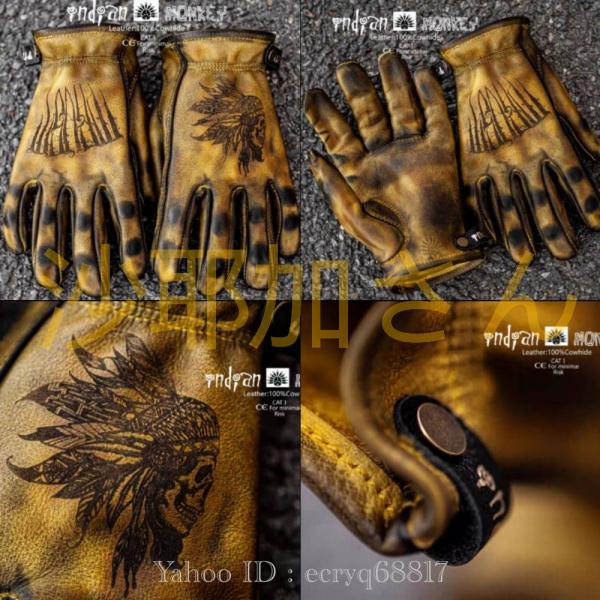 ハンドメイド cowhide leather 牛皮(牝牛) 手袋 グローブ バイカー 革手袋 レザー...