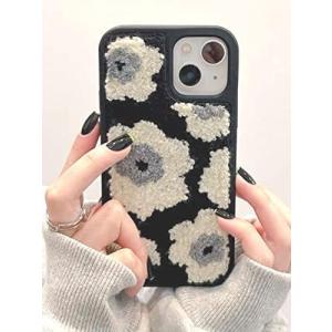 iPhoneケース 花 韓国 もこもこ ふわふわ おしゃれ 可愛い 花柄 モノトーン 黒 iphoneカバー 携帯ケース 携帯カバー スマホケース