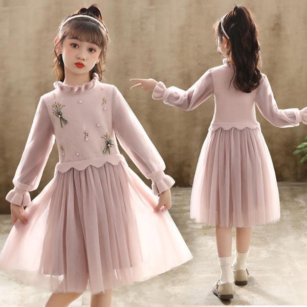 ワンピース セーター 冬服 キッズ プリンセスドレス 裏起毛　長袖 可愛い 暖かい おしゃれ　