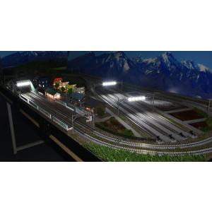 【スーパーセール】鉄道模型ジオラマレイアウト【豪華照明付き】150x65cm 4線ヤード(電動ポイントWクロス付き)建物照明ヤード灯付き