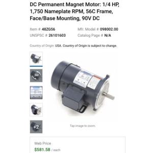 Leeson 1/4 HP永久磁石DC 098002.00 1750 RPM 90VDC