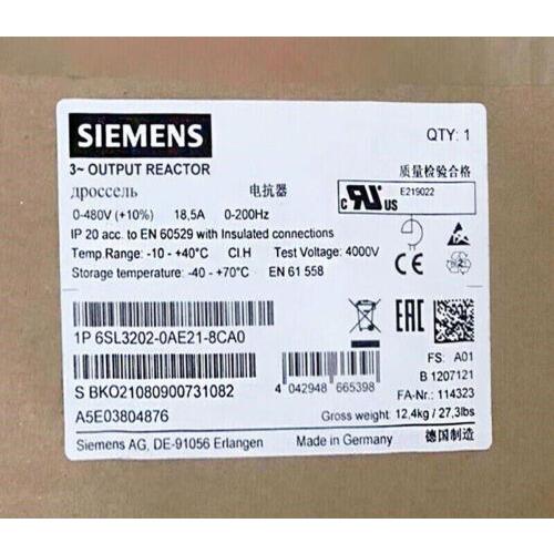【1年保証】6SL3 202-0AE21-8CA0 シーメンス SINAMICS 出力リアクト 6S...