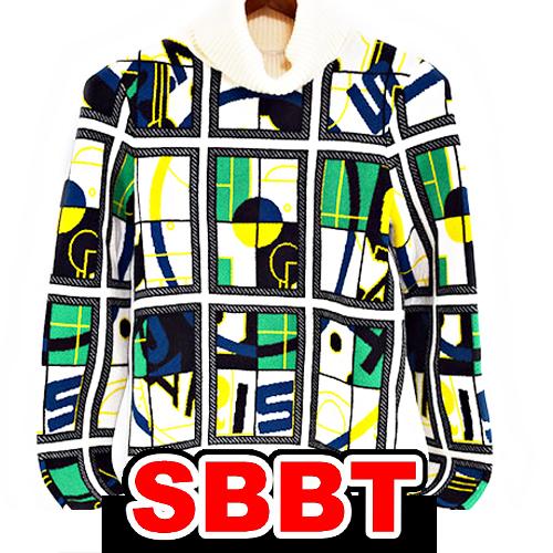 エルメス　長袖ニット　セーター　♯34　白 緑 黒　ウール×カシミヤ　ニット レディース 7号 HE...