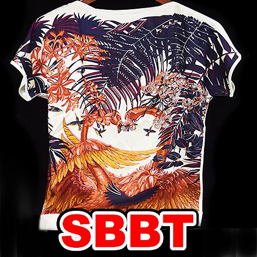 エルメス　シルク切り替え　半袖カットソー　白　♯34　フラミンゴパーティ　シルク×綿 アイボリー H...