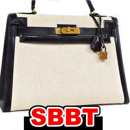 エルメス　ケリー32- 外縫い　コンビ　黒×ナチュラル　ボックス×トワル　G金具　〇I刻印 ブラック...