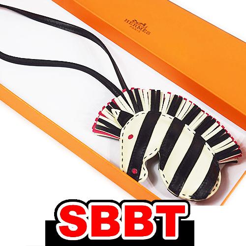 エルメス　ジージーサバンナ　バッグチャーム　クレ×黒×ローズメキシコ　Z刻印 しまうま 白黒 HER...