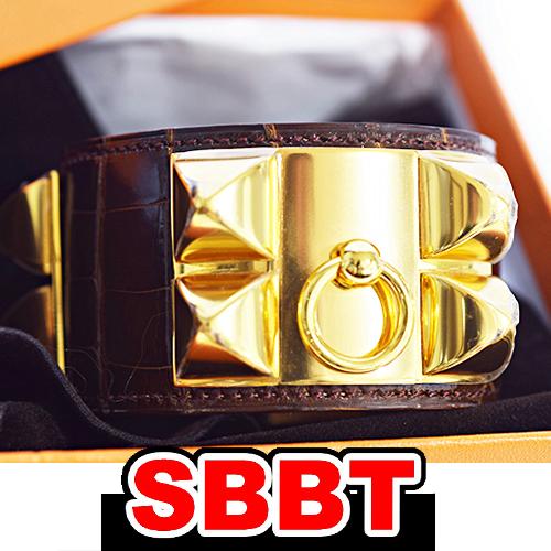 エルメス　ブレス　コリエドシアン クロコダイル ミール ブラウン 茶 □R刻　G金具 ♯S クロコ ...