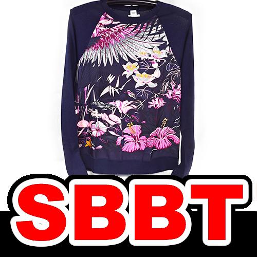 エルメス　シルク切り替え　長袖カットソー　紺　ネイビー×ピンク　♯34　シルク×コットン　HERME...