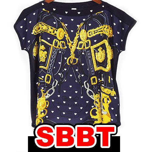 エルメス　半袖 ニット　紺　ネイビー×ゴールド　♯34　7号位　Brides de Gala LOV...