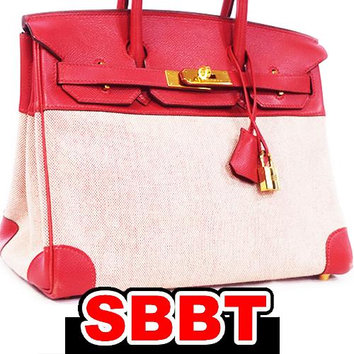 エルメス　バーキン30　赤　ルージュヴィフ　トワル×クシュベル　G金具 □D刻印 コンビ バーキン3...