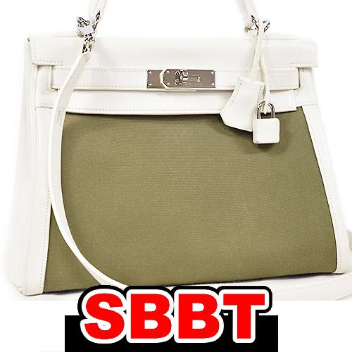 エルメス　ケリー28 内縫い　白×カーキ　ヴォーガリバー×トワル　コンビ　S金具　□K刻印 ２色 シ...
