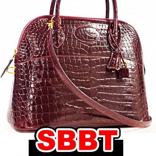 エルメス　ボリード31　ボルドー　クロコダイル ポロサス　G金具　□A刻印 ワイン クロコ ルージュ...