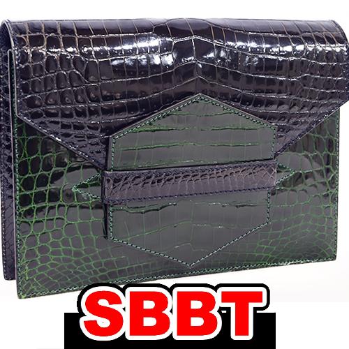 エルメス　ファコ　濃紺×緑　クロコダイル ポロサス　クラッチバッグ コンビ クロコ ２色 セカンドバ...