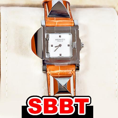 エルメス　メドール　ME3.210　オレンジ　クロコダイル アリゲーター　白文字盤　SS クロコ H...