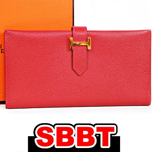 エルメス　ベアン クラシック　赤　ルージュヴィフ　G金具  □C刻印　エプソン マチ無し  長財布 ...