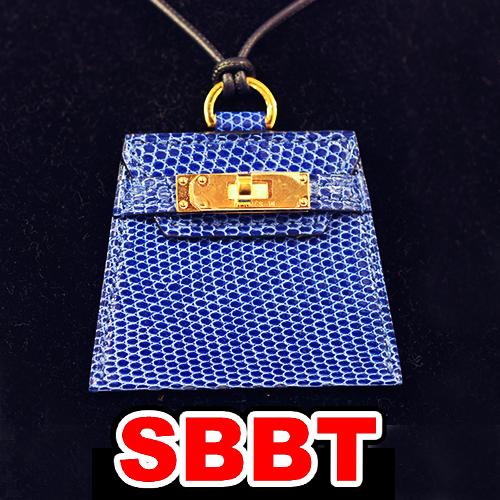 エルメス　モンプティケリー GM ネックレス ペンダント ブルー リザード G金具 青 ケリーモチー...