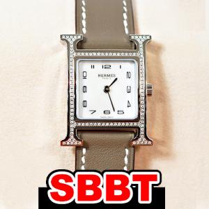 エルメス　Hウォッチ　純正ダイヤベゼル　HH1.235　ホワイトシェル文字盤　エトゥープ×スイフトベルト　　SS　クオーツ　U刻印　2022年製造　腕時計　レディース　本物　未使用　展示品 HERMES（エルメス） Hウォッチ HH1.235 純正ダイヤベゼル エトゥープ