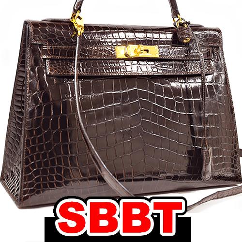 エルメス　ケリー32 外縫い　こげ茶　クロコダイル ニロティカス　G金具 〇W刻印  ダークブラウン...