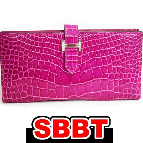 エルメス　ベアンスフレ　クロコダイル　ローズシェヘラザード　S金具　Z刻印　アリゲーター 長財布 本...