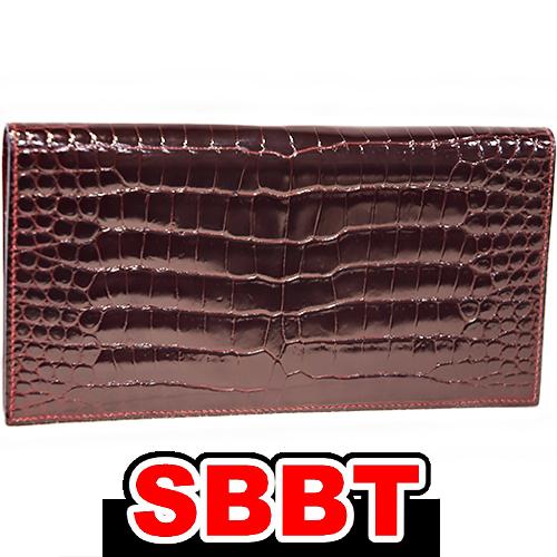 エルメス　札入れ　オオサカ　クロコダイル ポロサス　ルージュアッシュ 〇W刻印 クロコ ボルドー 札...