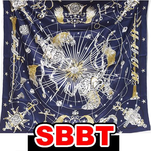 エルメス　シルクスカーフ カレ70　コーラス・ステラルム・メタリック　ビーズ刺繍 紺 ネイビー HE...