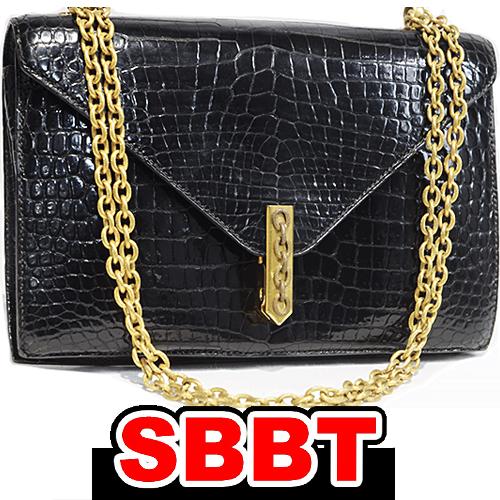 エルメス　アルカザール　ヴィンテージ ショルダーバッグ　黒　クロコダイル　G金具　〇H刻印 ブラック...