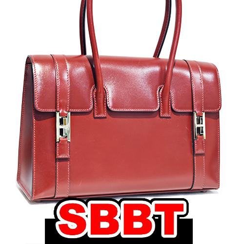 エルメス　ドラッグ27　ルージュアッシュ　S金具　ボックスカーフ　□F刻印　ハンドバッグ　ワインレッ...