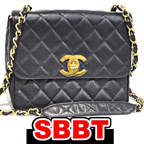 シャネル　スクエア型マトラッセ チェーンショルダーバッグ　黒　キャビアスキン　ビッグココマーク　G金...