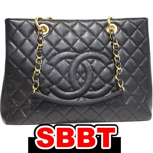 シャネル　GST チェーントートバッグ　黒　G金具　キャビアスキン　ブラック　ビッグココ ゴールド金...