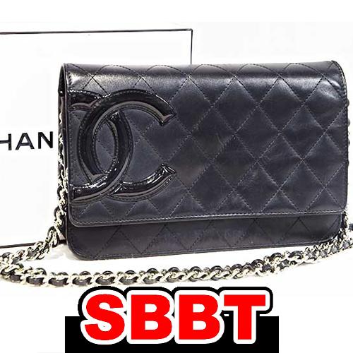 シャネル　カンボンライン　チェーンショルダーウォレット　長財布　黒　ブラック　S金具　CCマーク C...