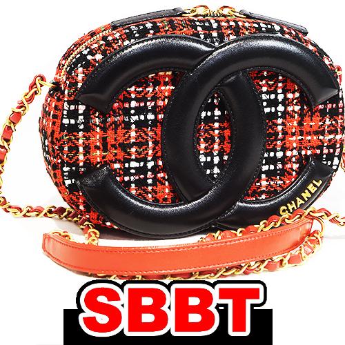 シャネル　CHANEL　ビッグココ　ツイードチェーン ショルダーバッグ　赤×黒　ツイード×レザー　G...